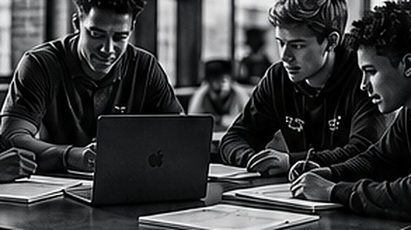 Students collaborating at a table